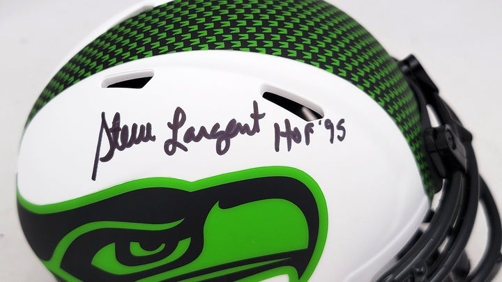 Steve Largent Auto Seahawks Lunar Eclipse White Speed Mini Helmet HOF 95