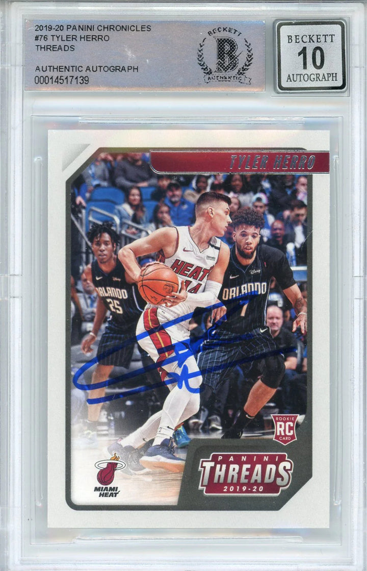 Tyler Herro Autographed 2019-20 Panini Chronicles Threads Rookie Card #76 (BGS 1
