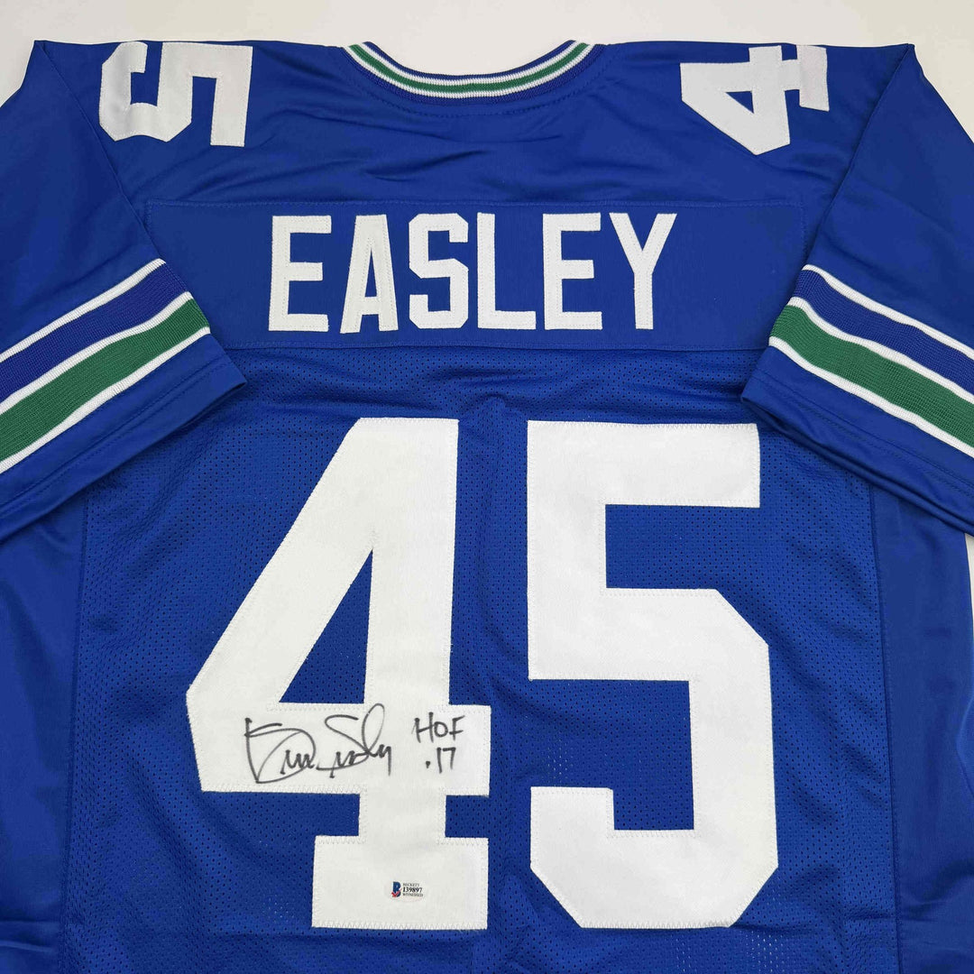 Autographed/Signed Kenny Easley HOF 17 Seattle Blue Football Jersey JSA COA