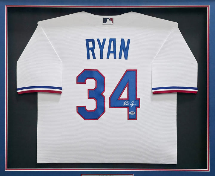Nolan Ryan Signed Framed Rangers White Nike Jersey PSA/DNA