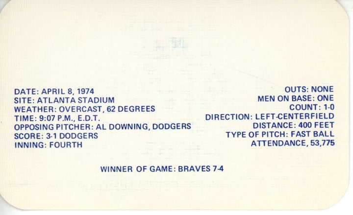 Hank Aaron Atlanta Braves I Was Watching 715 Home Run Card + COA included 56262