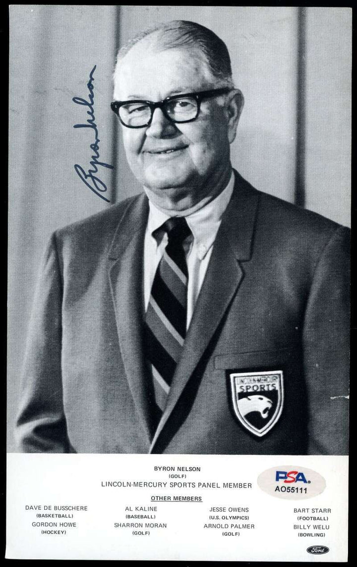 Byron Nelson PSA DNA Signed 5x8 Lincoln Mercury Photo Autograph