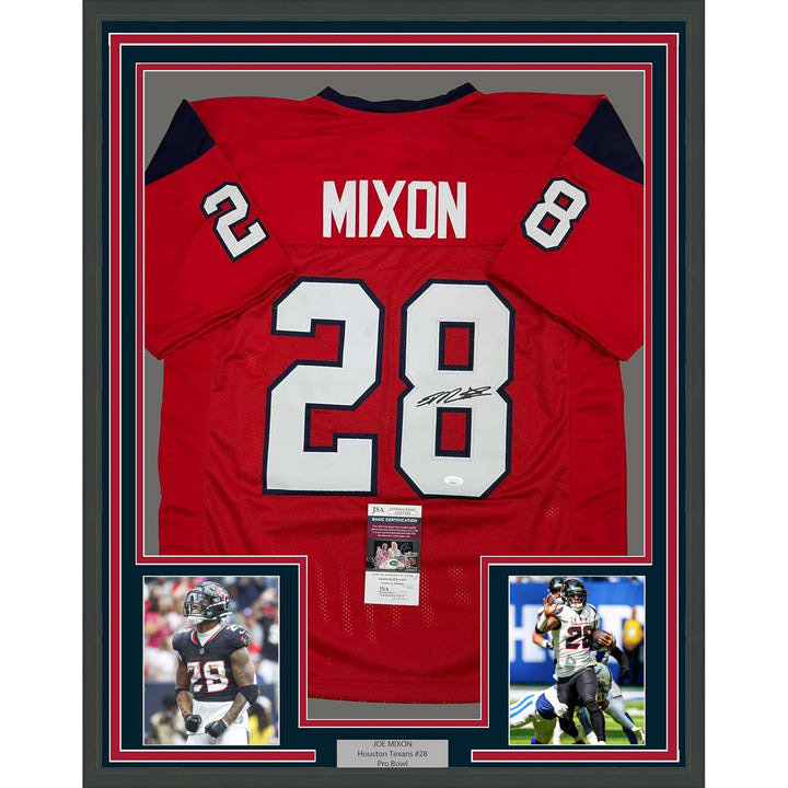 Framed Autographed/Signed Joe Mixon 35x39 Houston Red Jersey JSA COA