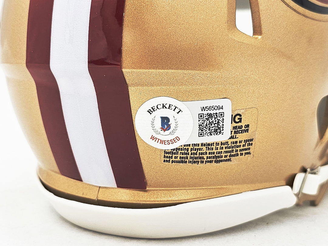 Bryant Young Auto Signed 49ers Gold Speed Mini Helmet "HOF 22" Beckett Witness