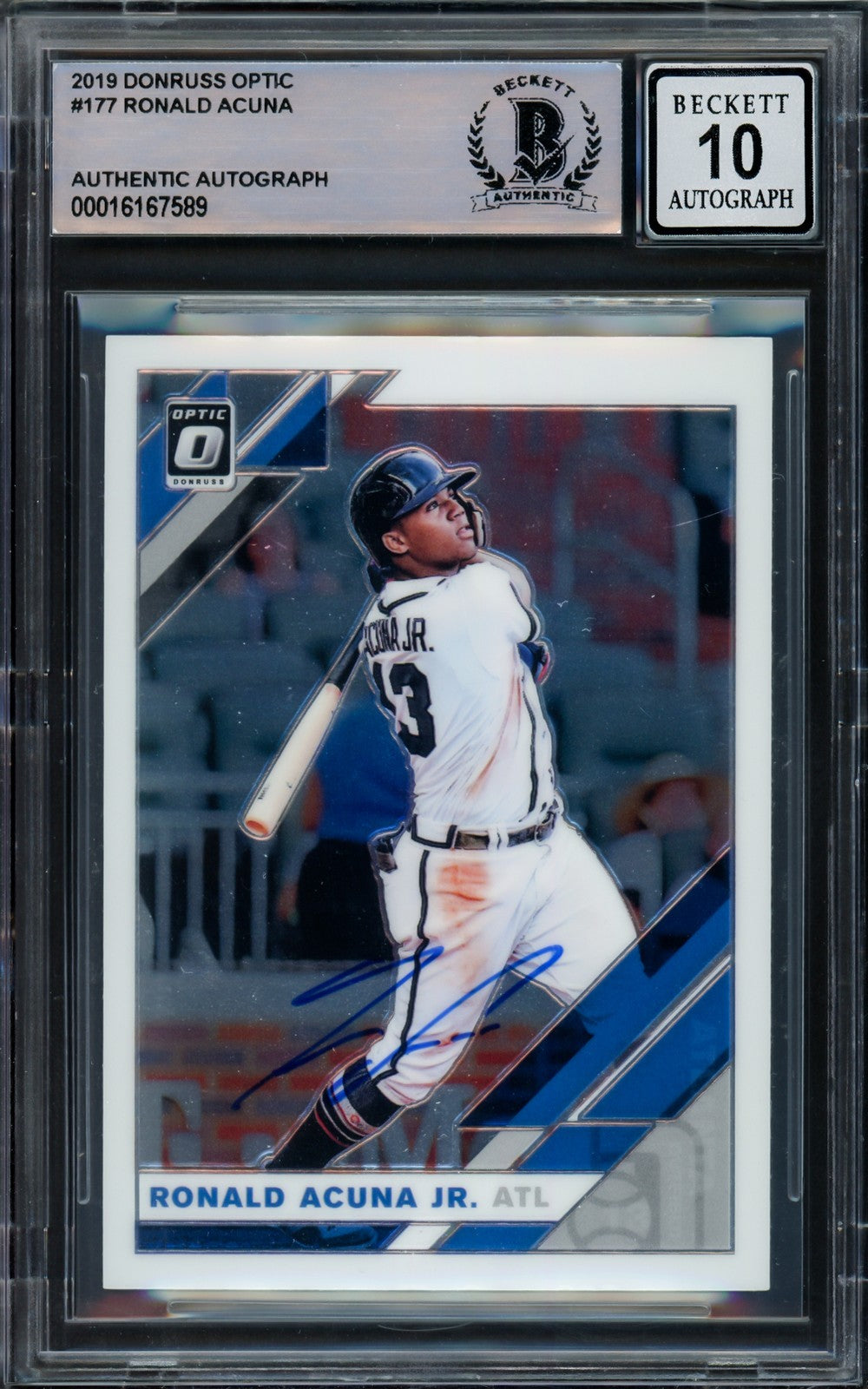 Ronald Acuna Jr. Signed 2019 Donruss Optic Card #177 Braves Auto GM 10 Beckett