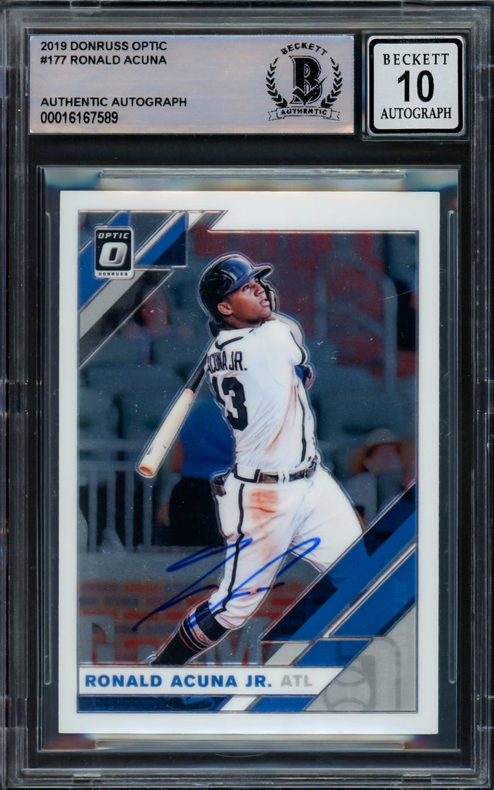 Ronald Acuna Jr. Signed 2019 Donruss Optic Card #177 Braves Auto GM 10 Beckett