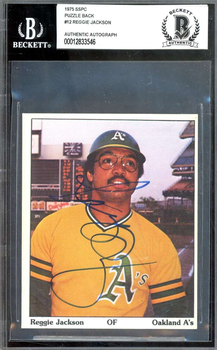 Reggie Jackson Beckett BAS Signed 1975 SSPC Puzzle Back Autograph