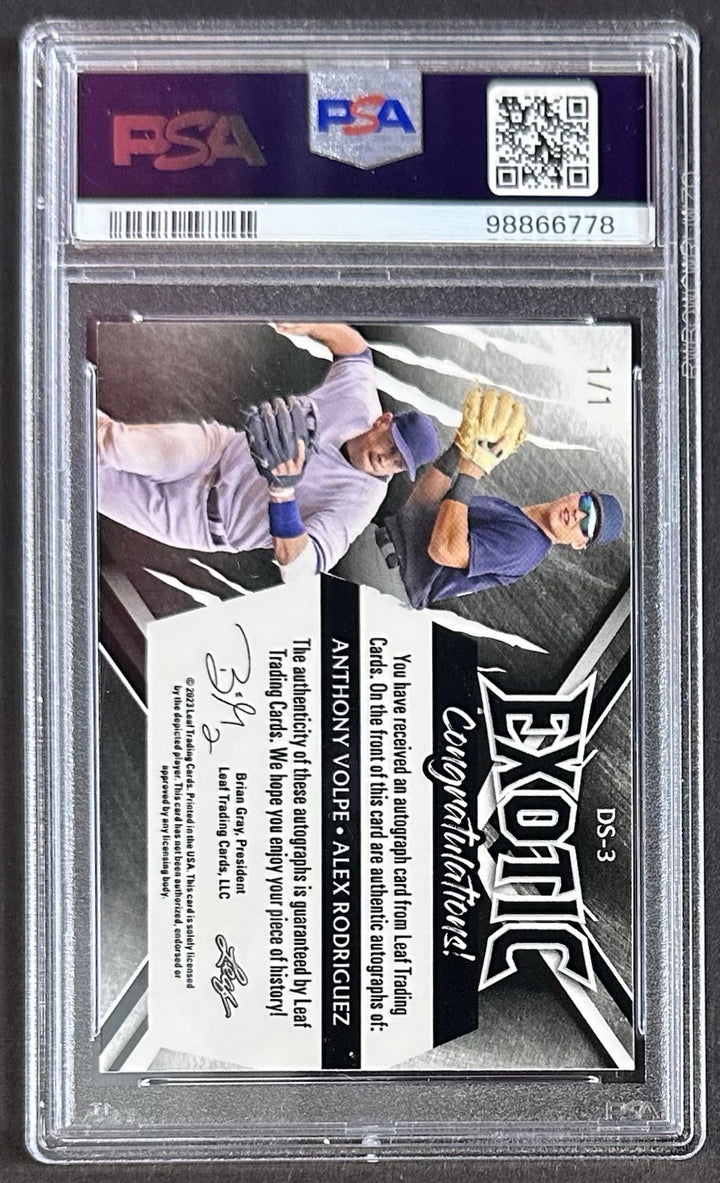 2023 Leaf Exotic Anthony Volpe Alex Rodriguez Auto Clown Fish 1/1 PSA 9 Rookie