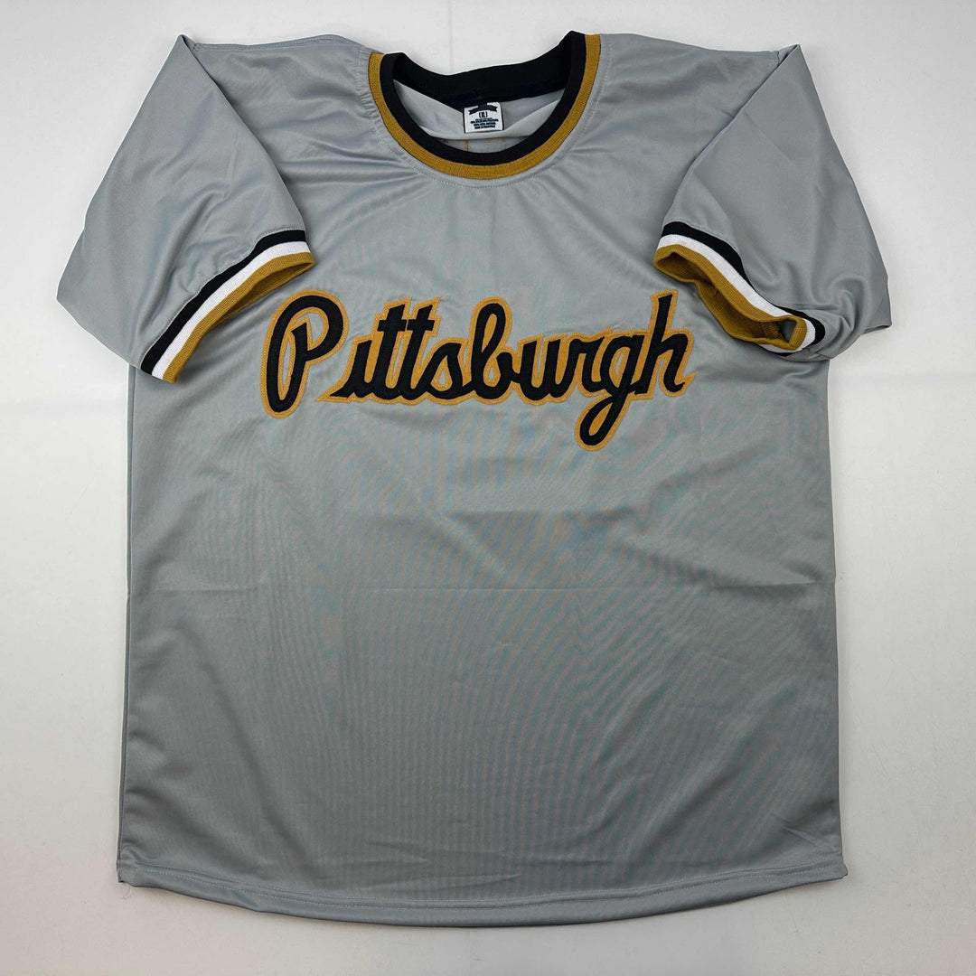 Facsimile Autographed Roberto Clemente Pittsburgh Grey Reprint Auto Jersey XL