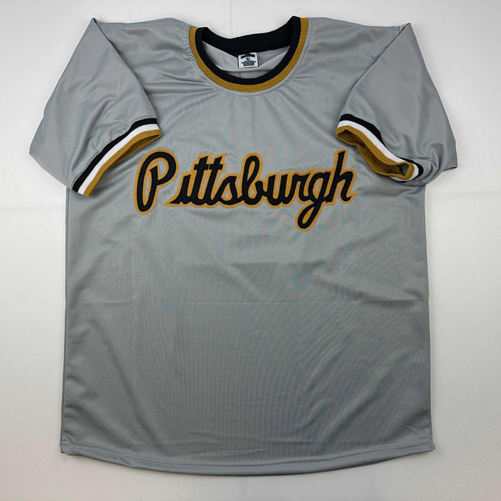 Facsimile Autographed Roberto Clemente Pittsburgh Grey Reprint Auto Jersey XL