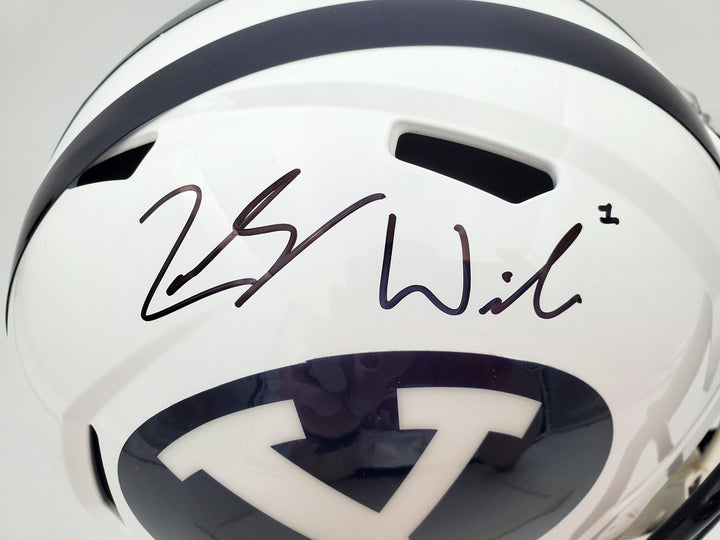 Zach Wilson Signed BYU Cougars White Full Size Replica Speed Helmet Beckett BAS