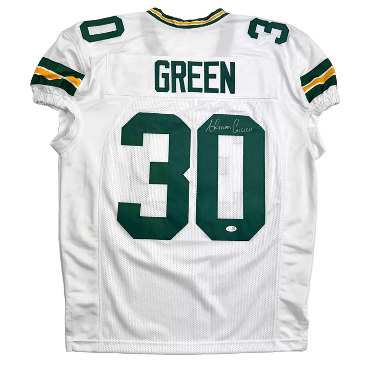 Autographed/Signed Ahman Green Green Bay White Football Jersey JSA COA