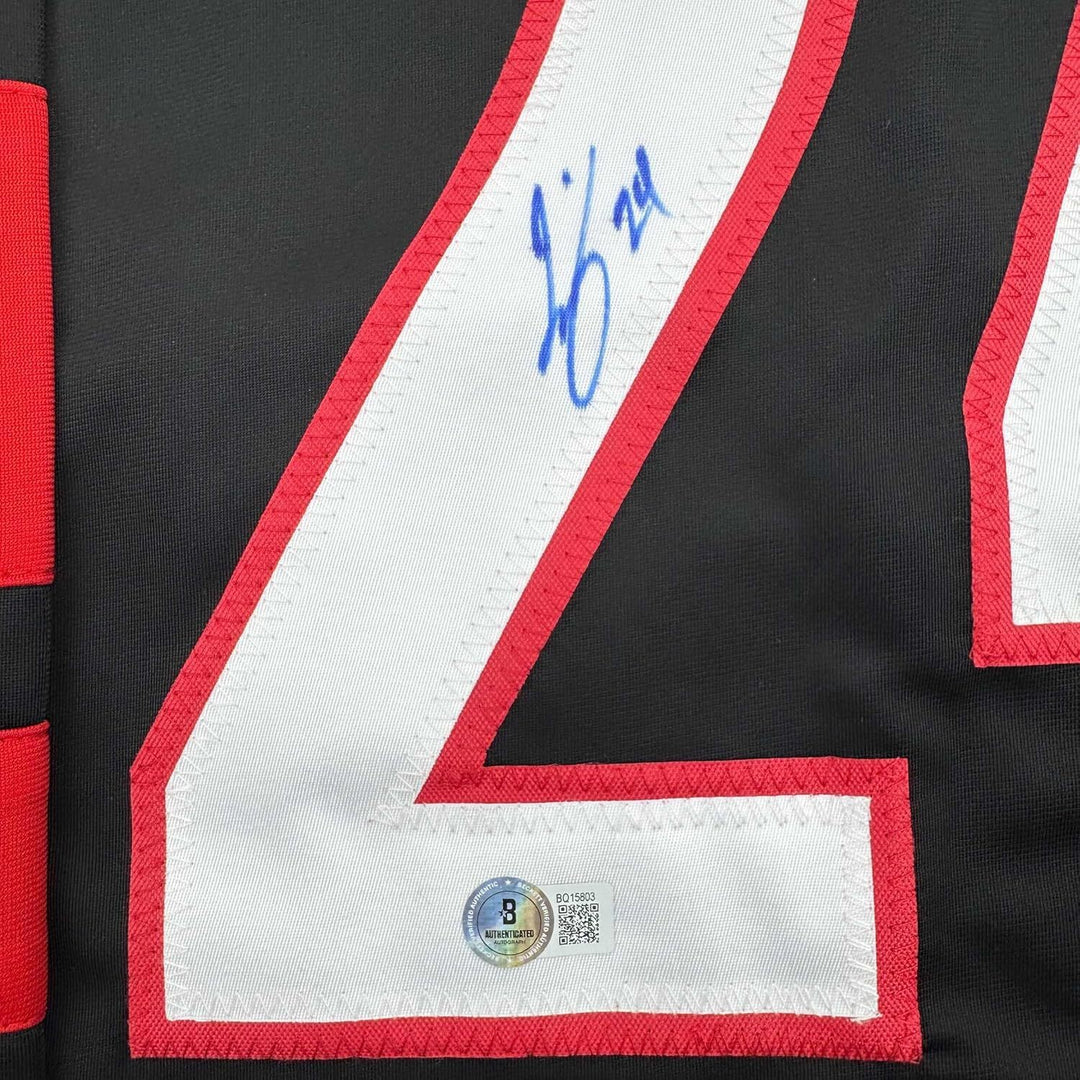 Framed Autographed/Signed Seth Jarvis 35x39 Carolina Black Hockey Jersey BAS COA