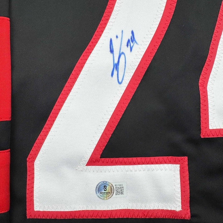 Framed Autographed/Signed Seth Jarvis 35x39 Carolina Black Hockey Jersey BAS COA