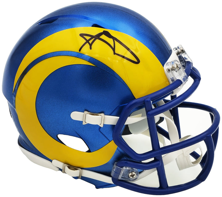 Aaron Donald Auto Signed Los Angeles Rams Blue Speed Mini Helmet Beckett Witness