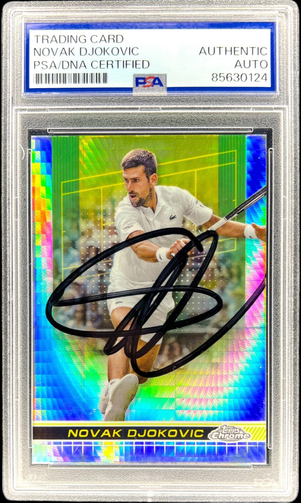 NOVAK DJOKOVIC SIGNED 2024 TOPPS CHROME PRISM REFRACTOR #1 AUTO PSA/DNA