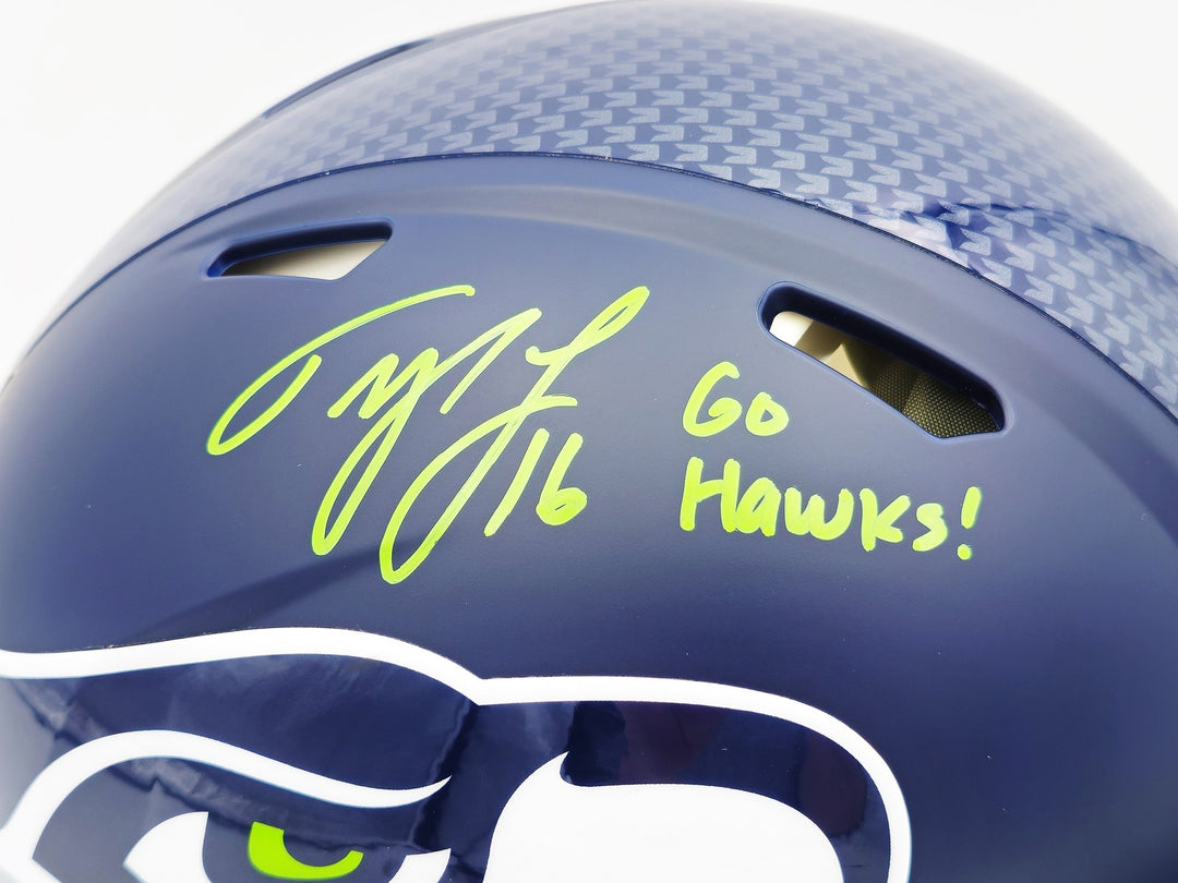 Tyler Lockett Auto Seahawks Blue Full Size Speed Authentic Helmet Go Hawks
