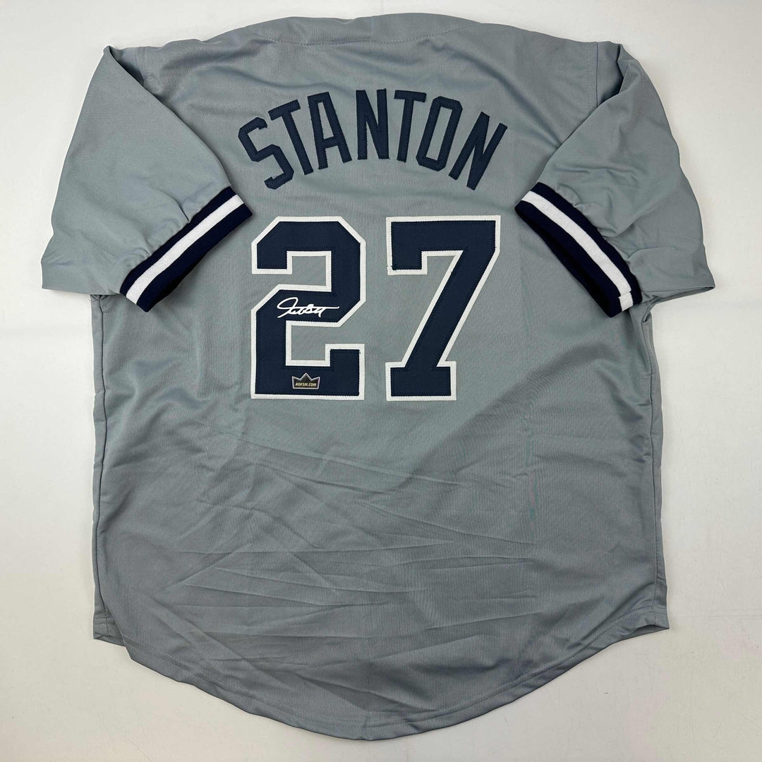 Facsimile Autographed Giancarlo Stanton New York Grey Reprint Jersey Size Men XL