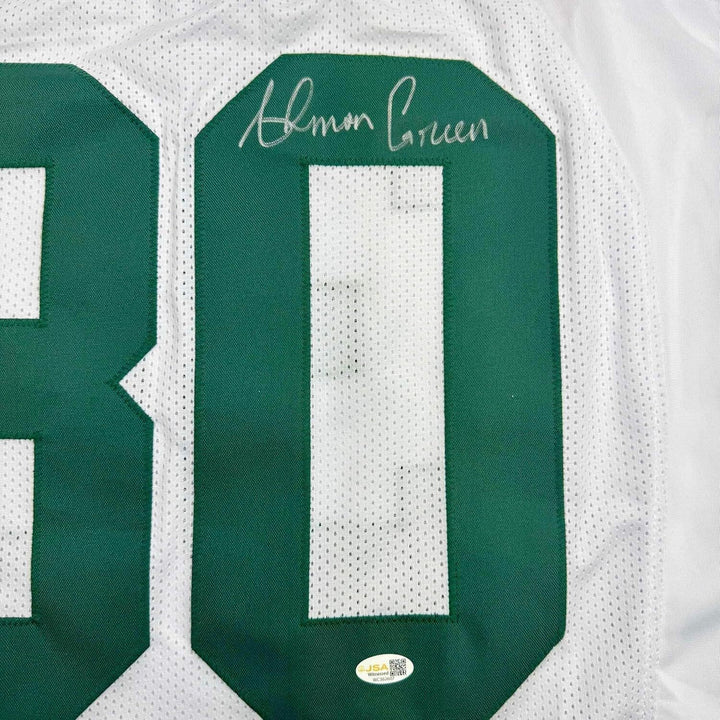 Framed Autographed/Signed Ahman Green 35x39 Green Bay White Jersey JSA COA