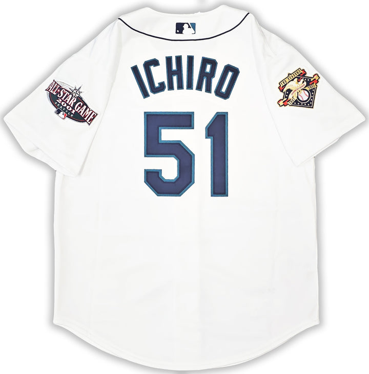 Mariners Ichiro Suzuki Auto White Mitchell Ness 2001 ASG Patch Jersey 44 ROY/MVP