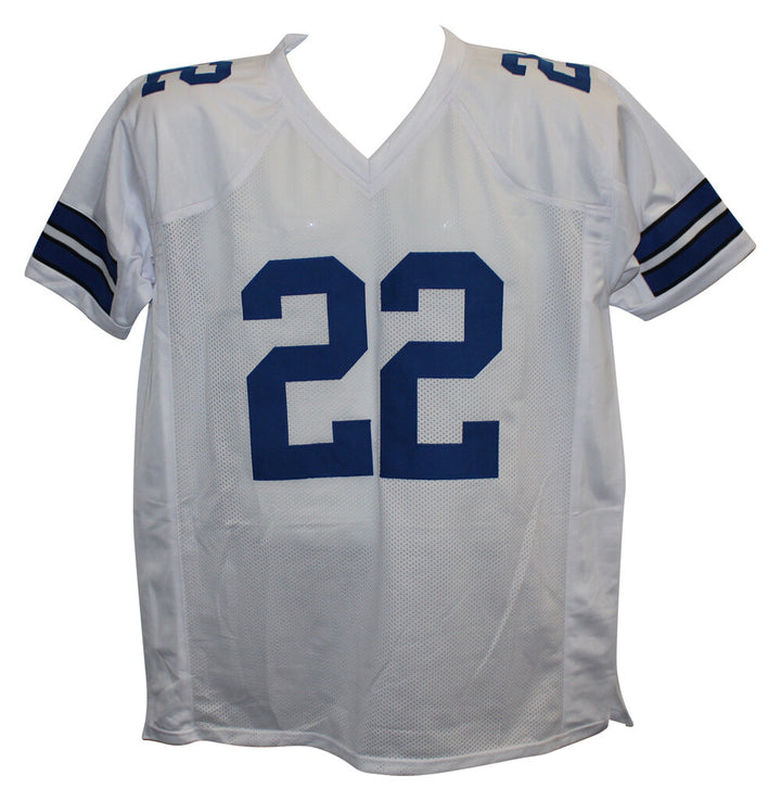Emmitt Smith Autographed/Signed Pro Style White XL Jersey BAS 28322