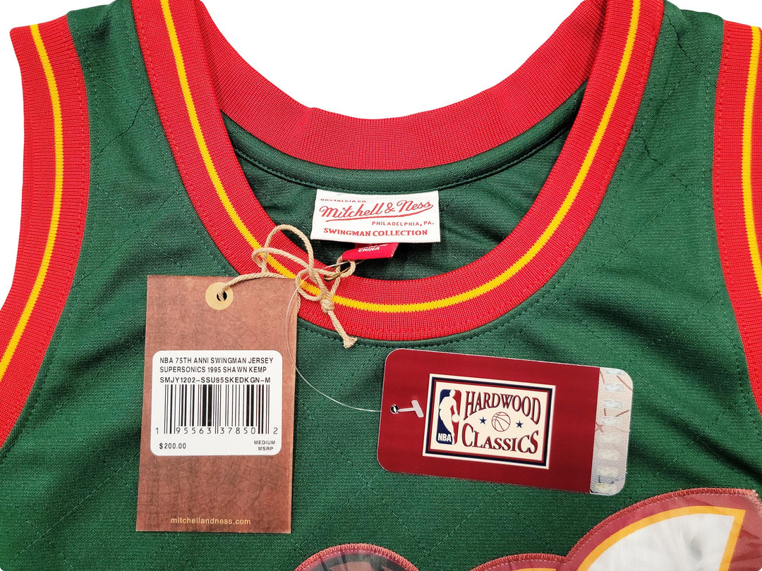 Sonics Shawn Kemp Auto Green Auth Mitchell Ness HWC Swingman Jersey NBA Top 75 M