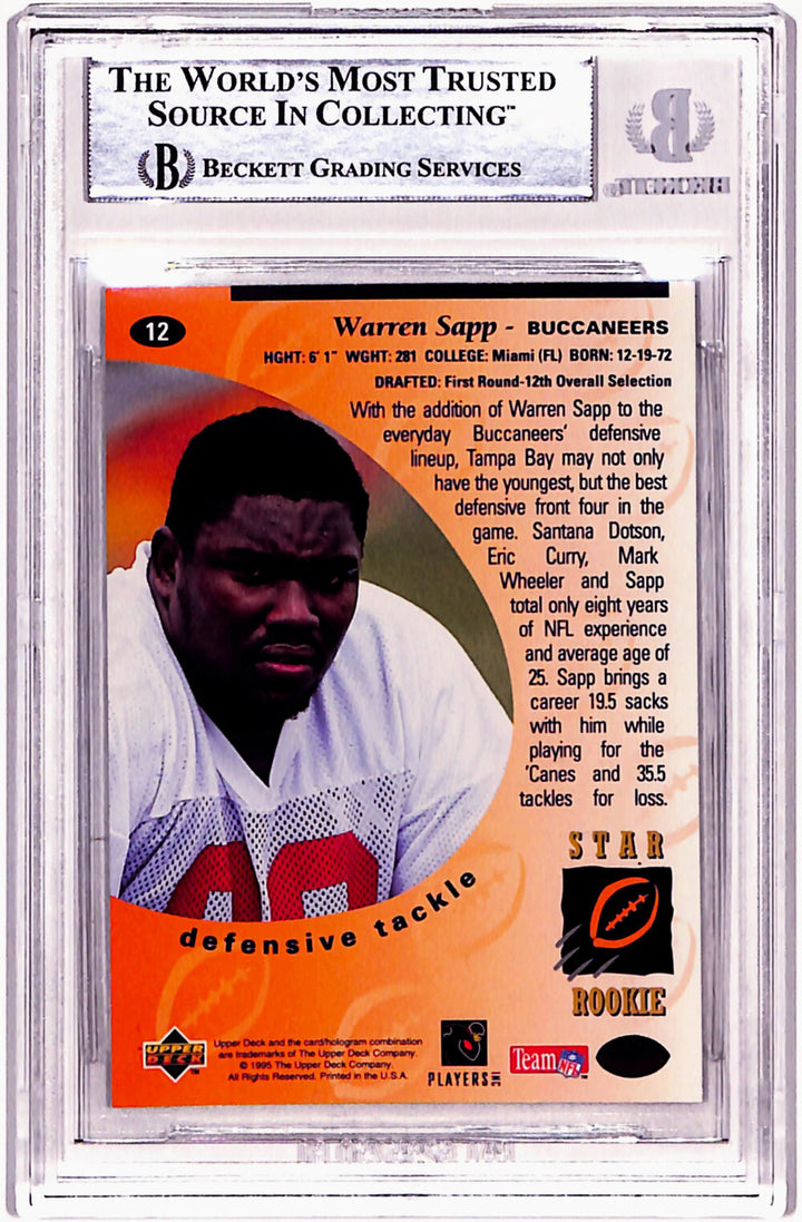 Warren Sapp Autographed 1995 Upper Deck #12 Rookie Card Beckett Slab 40762