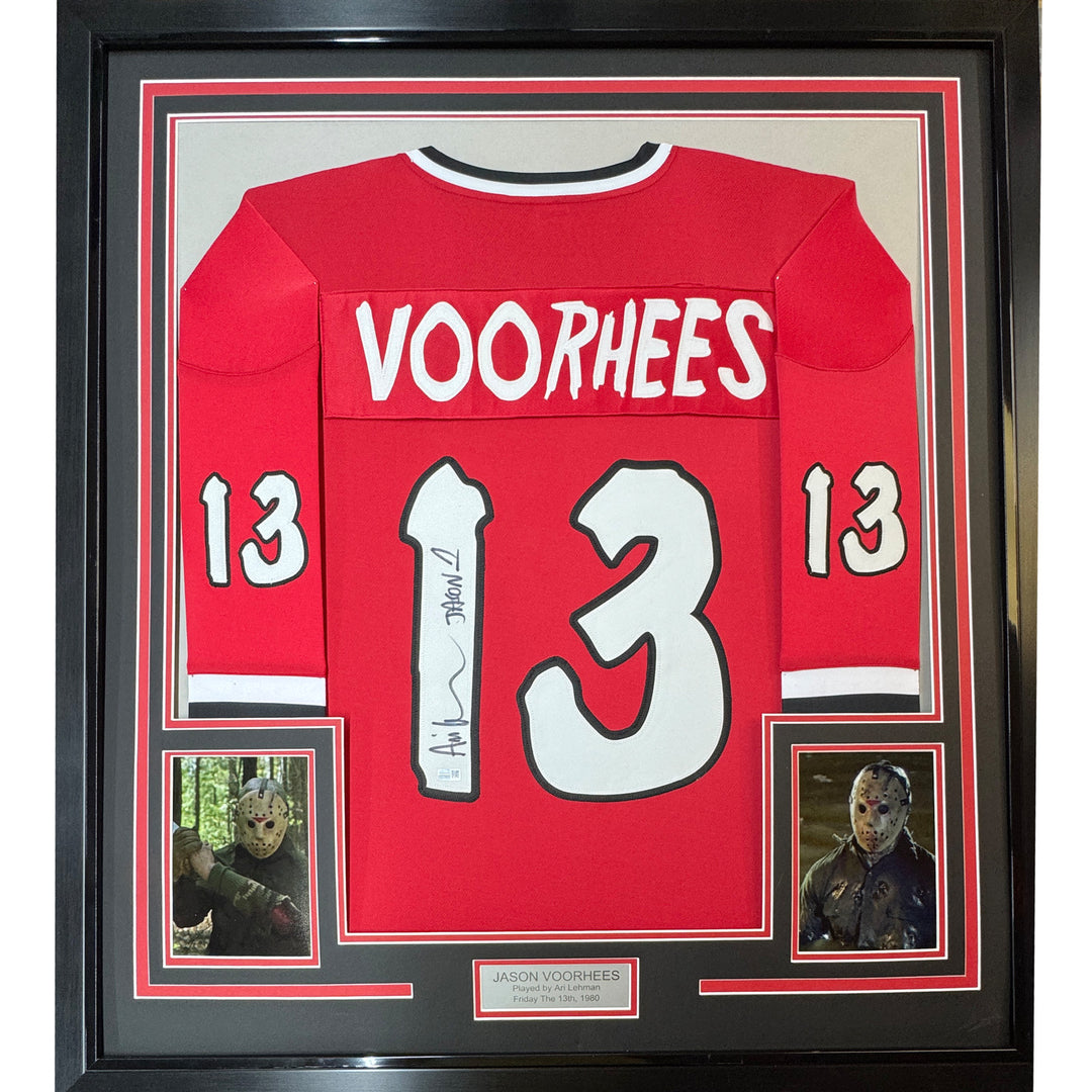Framed Autographed/Signed Ari Lehman 33x42 Red Movie Jersey Steiner CX COA