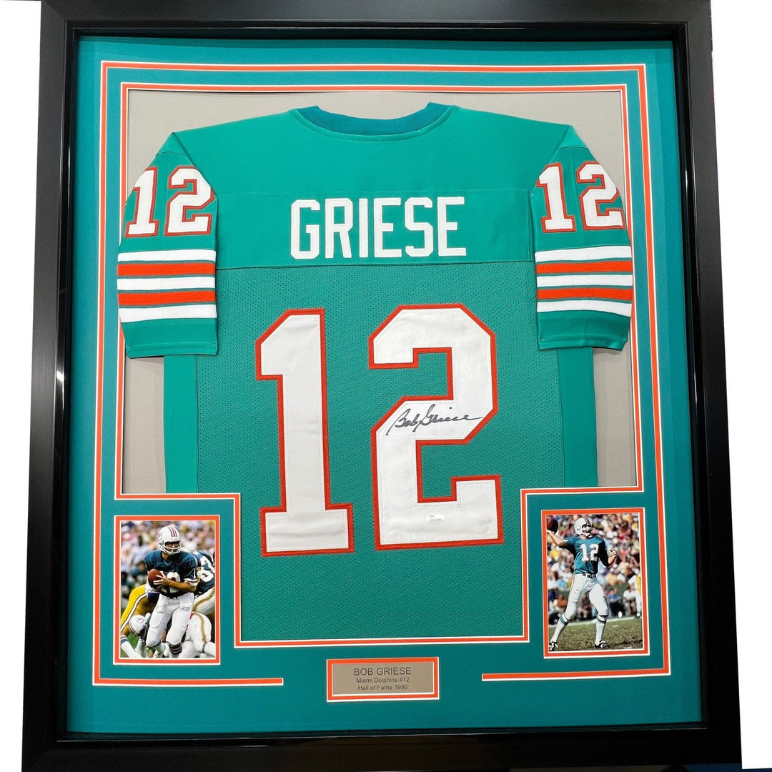 FRAMED Autographed/Signed BOB GRIESE 33x42 Miami Teal Jersey JSA COA Auto