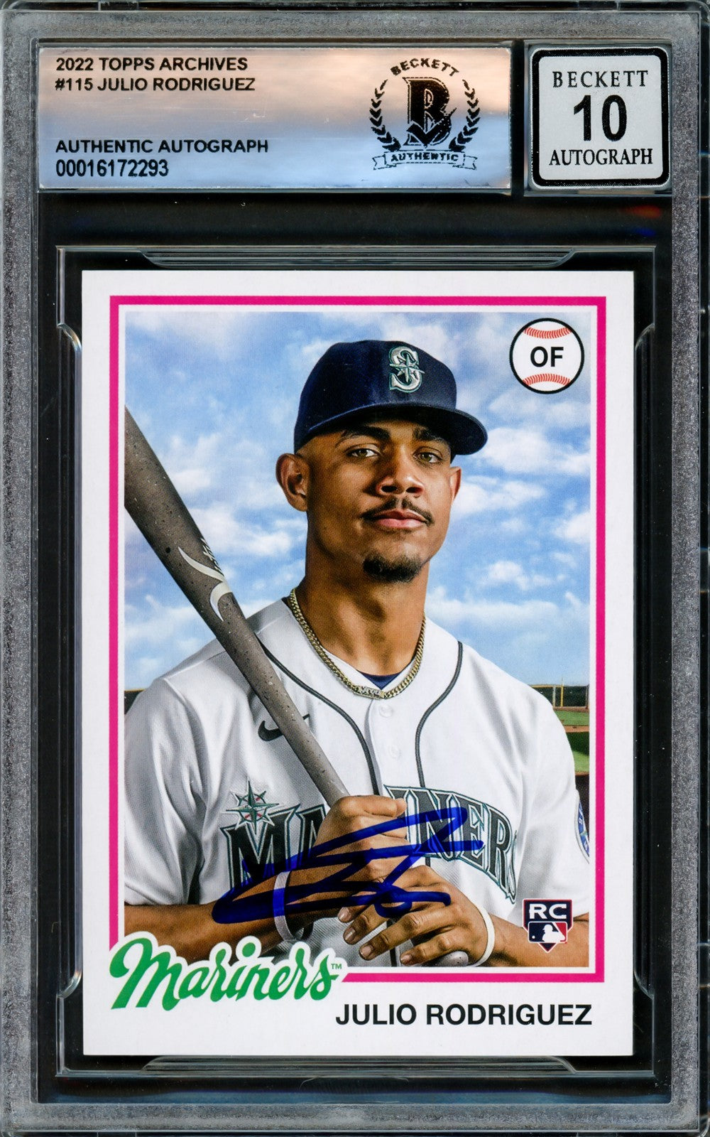 Julio Rodriguez Signed 2022 Topps Archives RC 115 Mariners Auto GM 10 Beckett