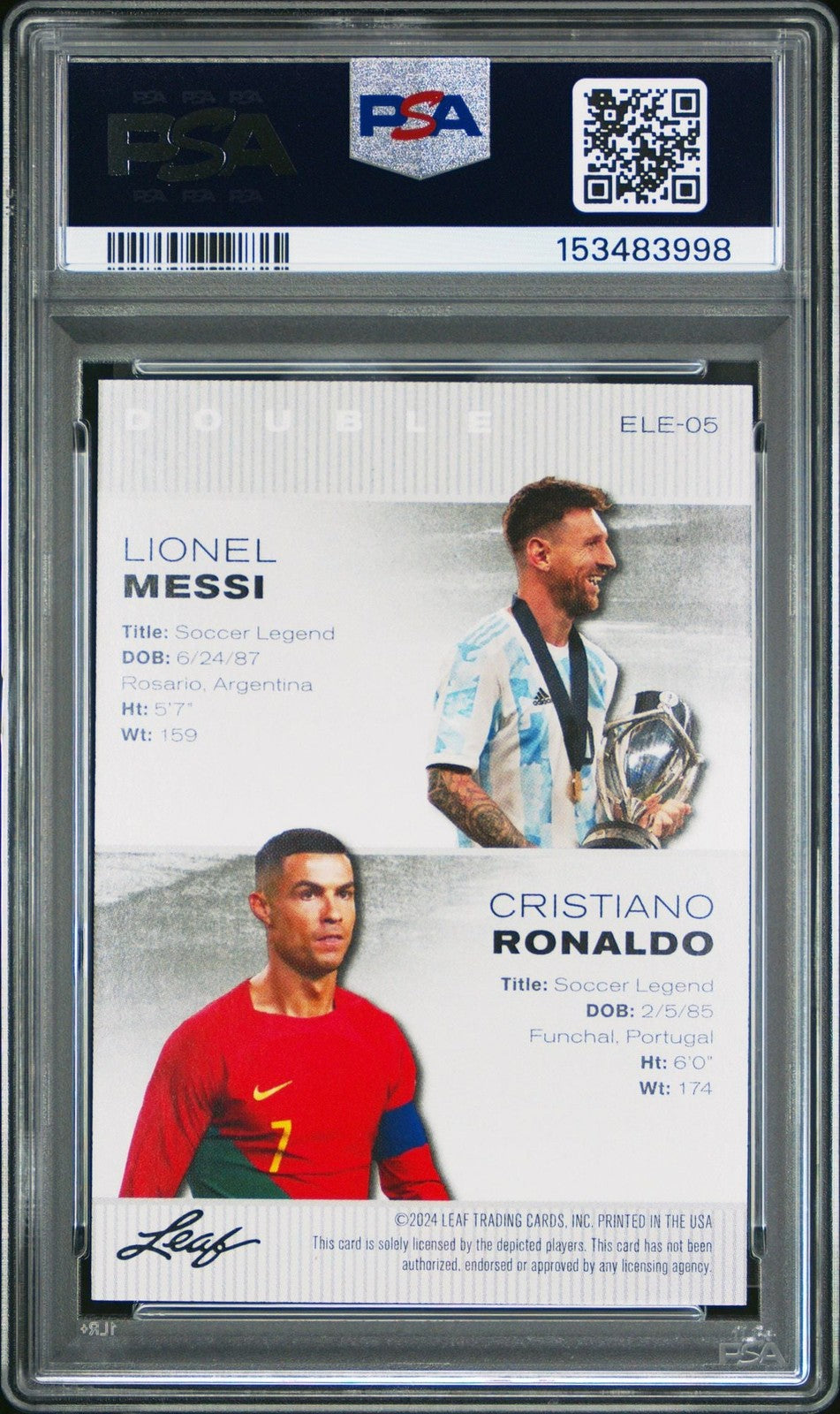 Graded 2024 Leaf Special Lionel Messi Cristiano Ronaldo #ELE05 Card PSA 10