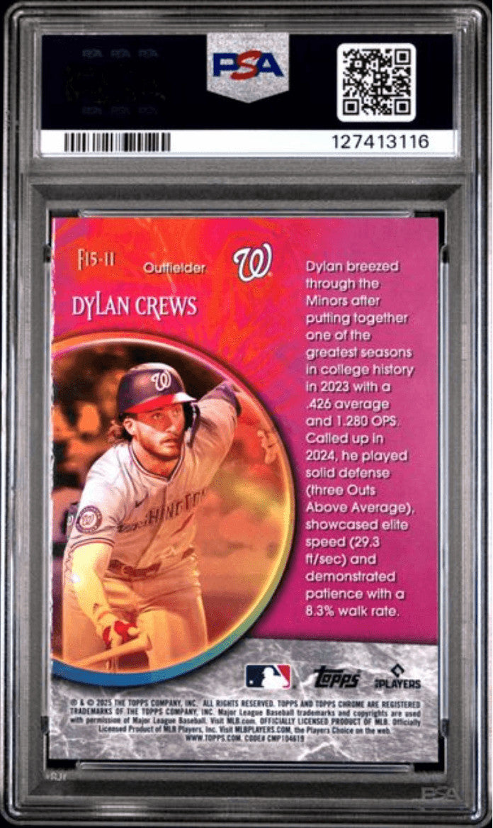Graded 2025 Topps Chrome Dylan Crews #F15-11 Fortune 15 Rookie Card PSA 10