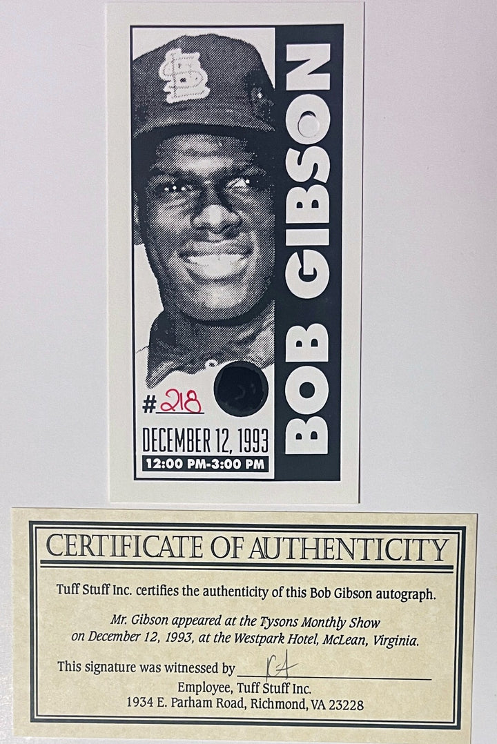 Bob Gibson signed St. Louis Cardinals 8x10 Photo Framed- Tuff Stuff COA/Ticket