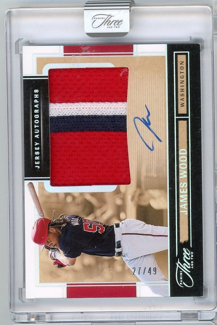 2025 Panini Three & Two James Wood #JKJW /49 Jersey Autographs RC Baseball Card