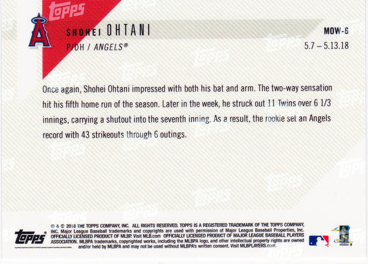 SHOHEI OHTANI ROOKIE SETS PITCHING RECORD TOPPS NOW MOMENT OF THE WEEK CARD MOW6