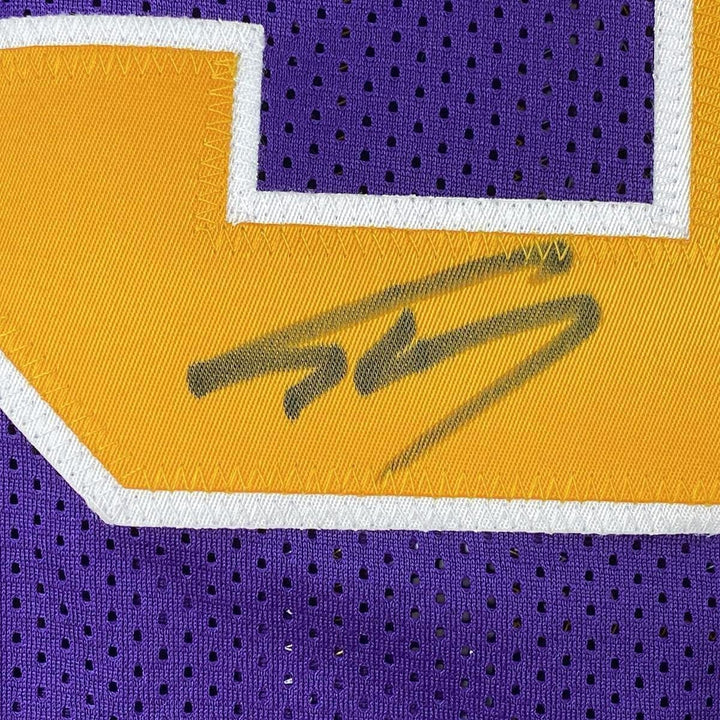 Framed Autographed/Signed Shaquille Shaq O'Neal 35x39 LSU Purple Jersey BAS COA