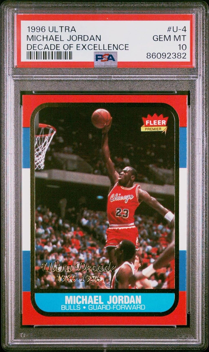 Graded 1996 Ultra Michael Jordan #U4 DOE Rookie Reprint Basketball Card PSA 10