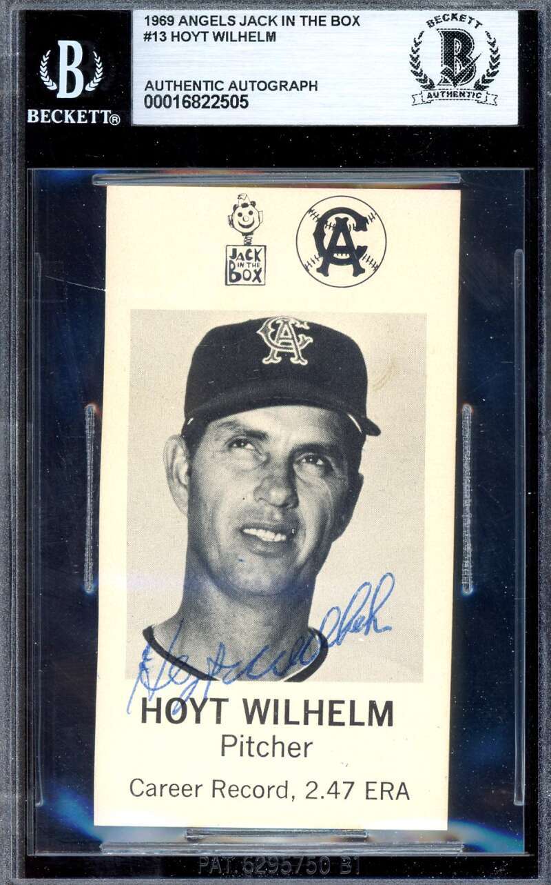 Hoyt Wilhelm Beckett BAS Signed 1969 Jack In The Box Angels Autograph