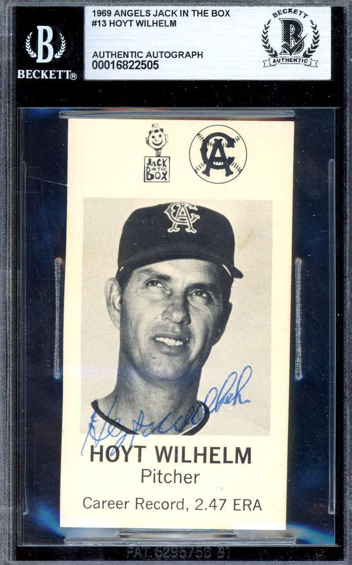 Hoyt Wilhelm Beckett BAS Signed 1969 Jack In The Box Angels Autograph