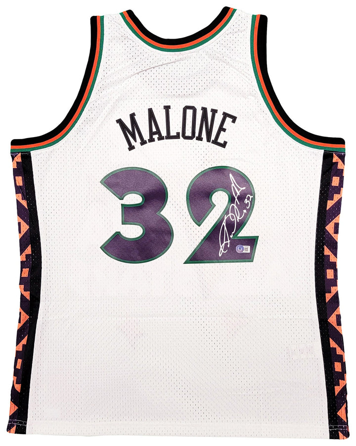 Jazz Karl Malone Auto White Purple Auth Mitchell Ness 1995 ASG Jersey XL Beckett