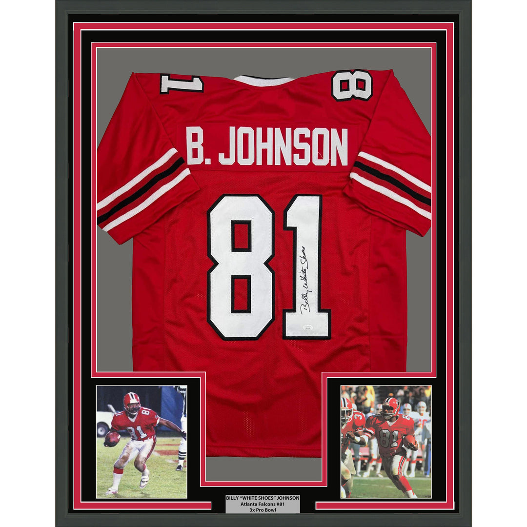 Framed Autographed/Signed Billy White Shoes Johnson 35x39 Atlanta Jersey JSA COA
