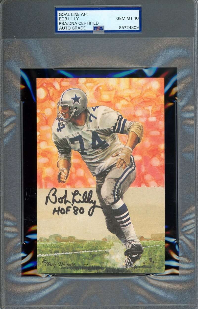 Bob Lilly Gem Mint 10 PSA DNA Signed Goal Line Art Card GLAC Autograph HOF 80