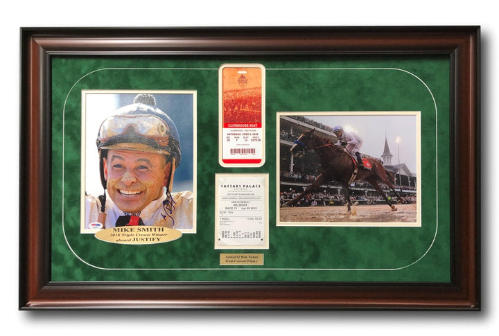 Mike Smith Triple Crown Framed Signed 8x10 Photo Justify COA PSA/DNA w/ Ticket
