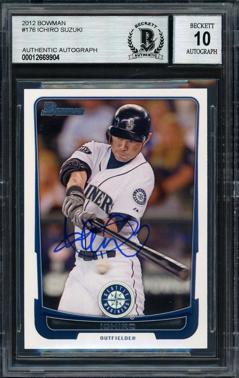 Ichiro Suzuki Signed 2012 Bowman Card 176 Mariners Auto 10 Beckett #12669904