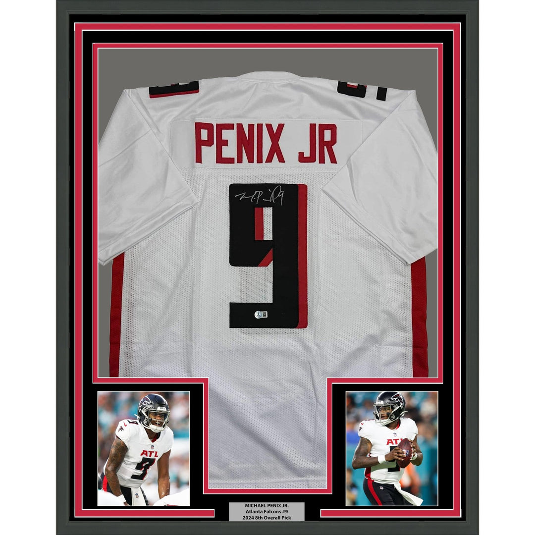 Framed Autographed/Signed Michael Penix Jr. 35x39 Atlanta White Jersey COA