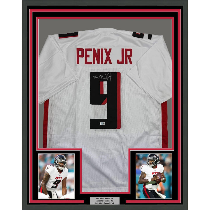 Framed Autographed/Signed Michael Penix Jr. 35x39 Atlanta White Jersey COA