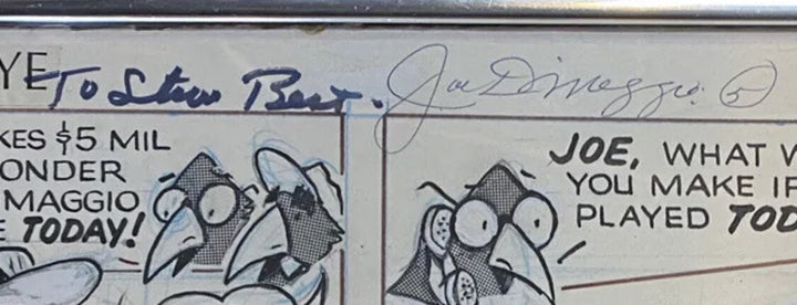 Joe DiMaggio Signed To Steve Sax Auto Original 1/1 Newspaper Comic Strip Framed