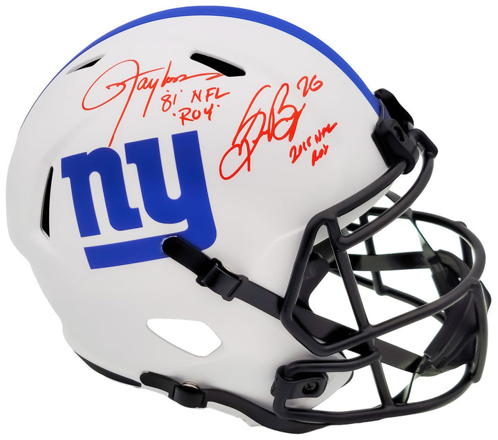 Lawrence Taylor Saquon Barkley Auto Giants Lunar Eclipse White FS Rep Helmet ROY
