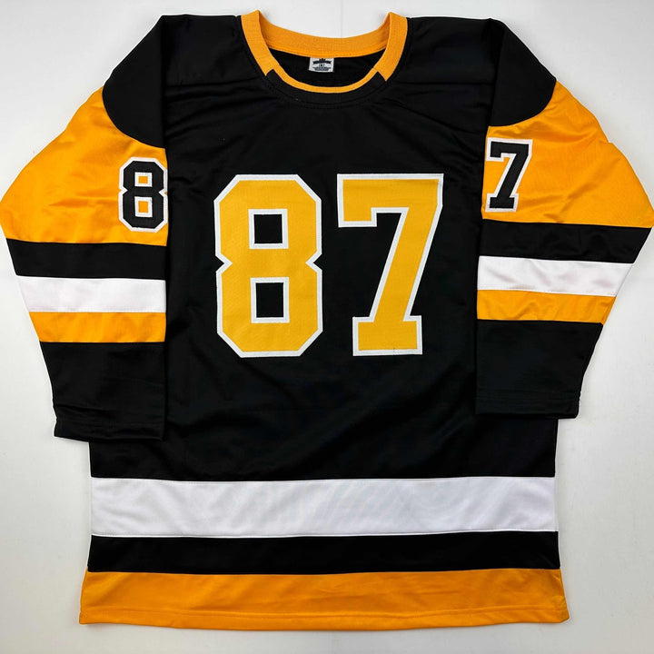 Facsimile Autographed Sidney Crosby Pittsburgh Black Reprint Auto Jersey Mens XL
