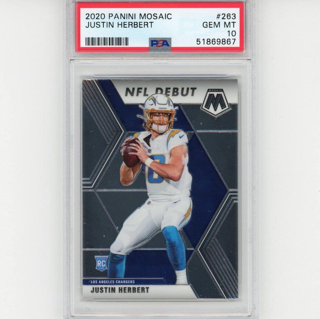 Graded 2020 Panini Mosaic JUSTIN HERBERT #263 Rookie Football Card PSA 10 Mint